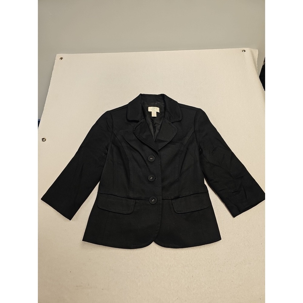 Ann Taylor Loft Petites Black Textured 3-Button Blazer Jacket Size 6P